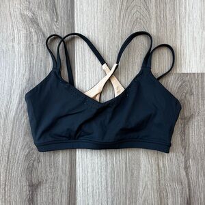 BuffBunny Medium Black Strappy Sports Bra Nude Lining Criss Cross Back